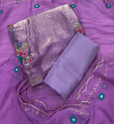 Pure Skylon Suit Set with Zari & sequence Work - Yanchi