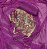 Pure Skylon Suit Set with Zari & sequence Work - Yanchi