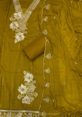 Radiant Gold Crush Suit Set with Zari Thread Work - Yanchi