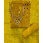 Classy Glass Organza Suit Set with Stone & Zari Thread Work