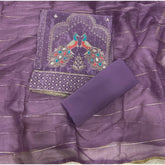 Classy Glass Organza Suit Set with Stone & Zari Thread Work