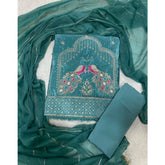 Classy Glass Organza Suit Set with Stone & Zari Thread Work