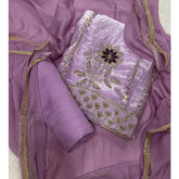 Pure Skylon Suit Set with Zari & sequence Work