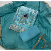 Pure Skylon Suit Set with Zari & sequence Work