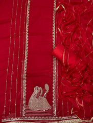 Karwa Special Red Georgette Heavy Sequins & Thread Work Suit Set