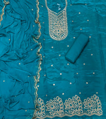 Classy Glass Organza Suit Set with Stone & Zari Thread Work