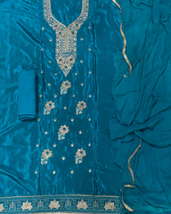 Classy Glass Organza Suit Set with Stone & Zari Thread Work