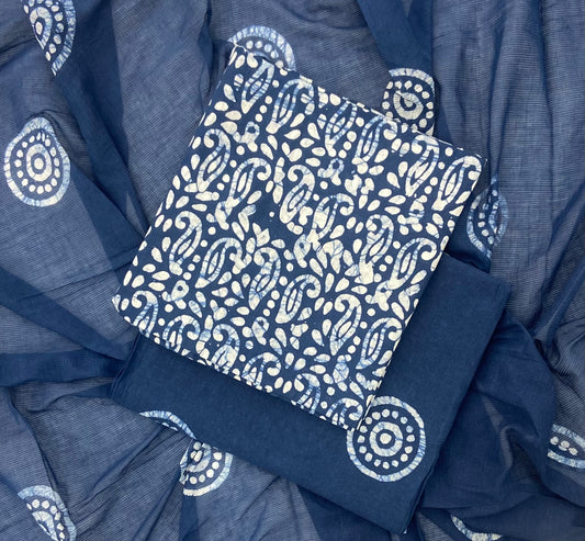 Block Print Cotton Suit Set (Navy Blue)