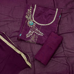 Glass Organza Suit Set with Heavy Real Mirror & Pearl Work