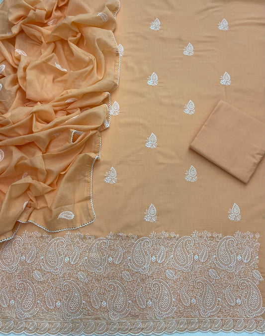 Cotton Chikankari Suit Set D4 (Orange)