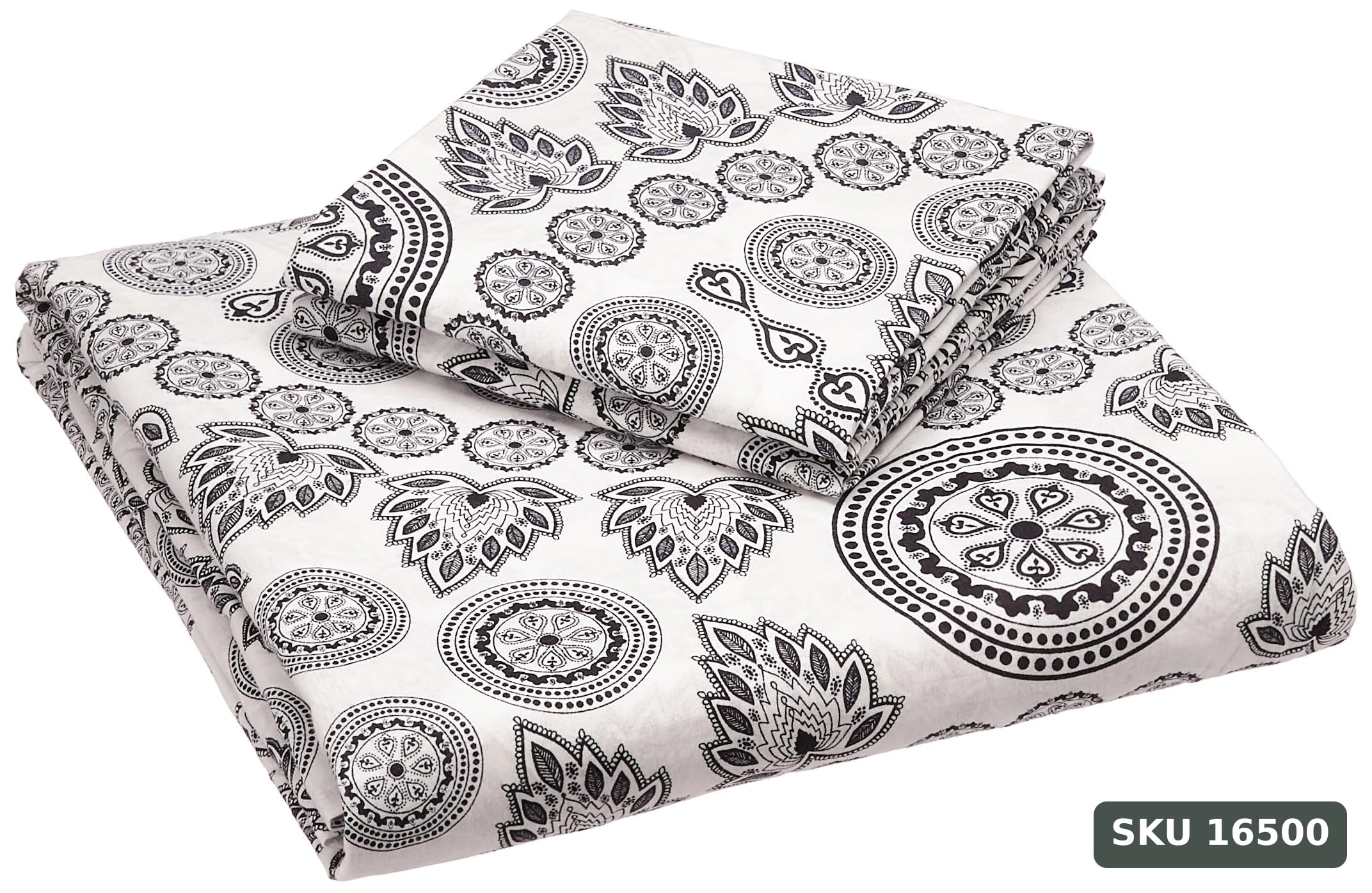 Yanchi Damask Fantasy 144 TC 100% Cotton Double Bedsheet with 2 Pillow Covers, White - SKU 16500