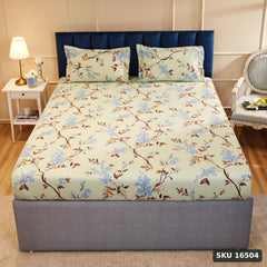 Yanchi Forest Bliss 144 Tc 100% Cotton King Size Bedsheet with 2 Pillow Covers, Light Green, Floral - SKU 16504