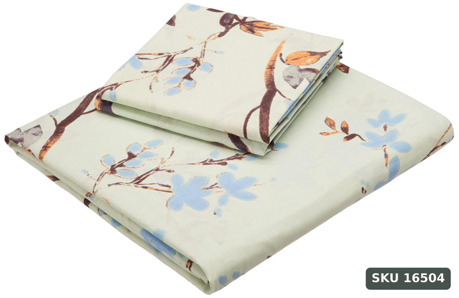 Yanchi Forest Bliss 144 Tc 100% Cotton King Size Bedsheet with 2 Pillow Covers, Light Green, Floral - SKU 16504