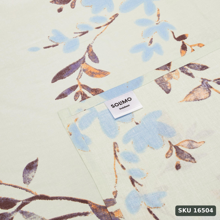 Yanchi Forest Bliss 144 Tc 100% Cotton King Size Bedsheet with 2 Pillow Covers, Light Green, Floral - SKU 16504