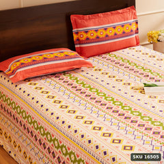 Amazon Brand - Solimo Rosy Dreams 144 TC 100% Cotton King Bedsheet with Two Pillow Covers, Soft and Smooth (Geometric, Pink) - SKU 16505