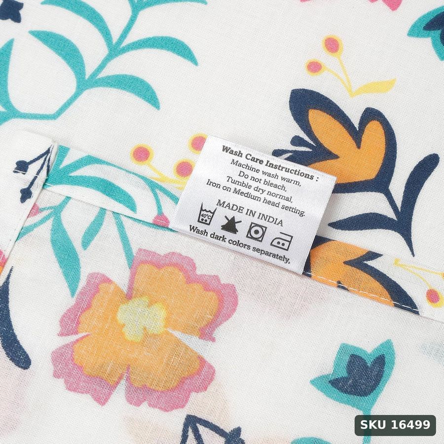 Yanchi Floral Haven 144 TC 100% Cotton King Size Bedsheet with 2 Pillow Covers, Orange - SKU 16499