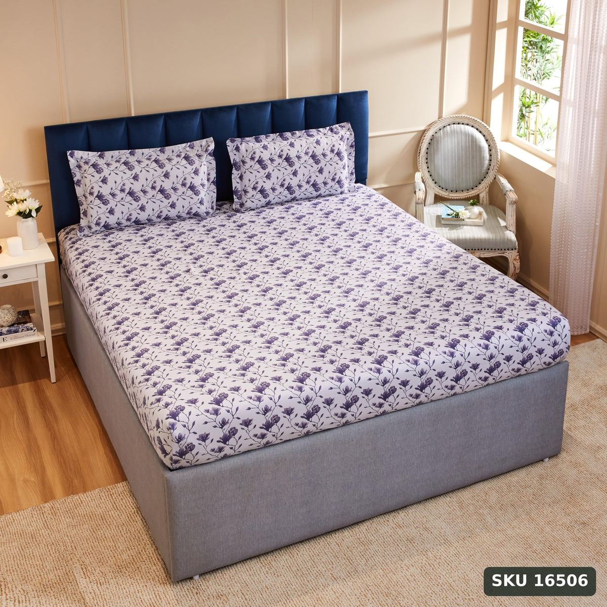 Yanchi Blissful Blue 144 Tc 100% Cotton King Size Bedsheet with 2 Pillow Covers, Aqua Blue, Abstract - SKU 16506