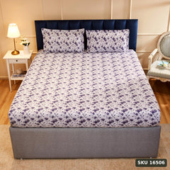 Yanchi Blissful Blue 144 Tc 100% Cotton King Size Bedsheet with 2 Pillow Covers, Aqua Blue, Abstract - SKU 16506
