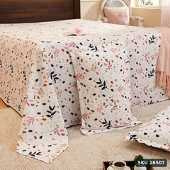 Yanchi Calico Meadow 144 Tc 100% Cotton King Size Bedsheet with 2 Pillow Covers, White, Abstract - SKU 16507