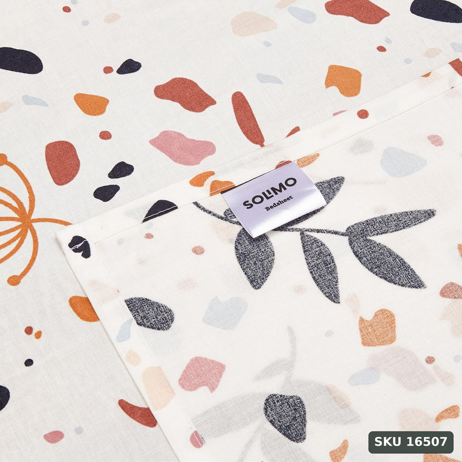 Yanchi Calico Meadow 144 Tc 100% Cotton King Size Bedsheet with 2 Pillow Covers, White, Abstract - SKU 16507