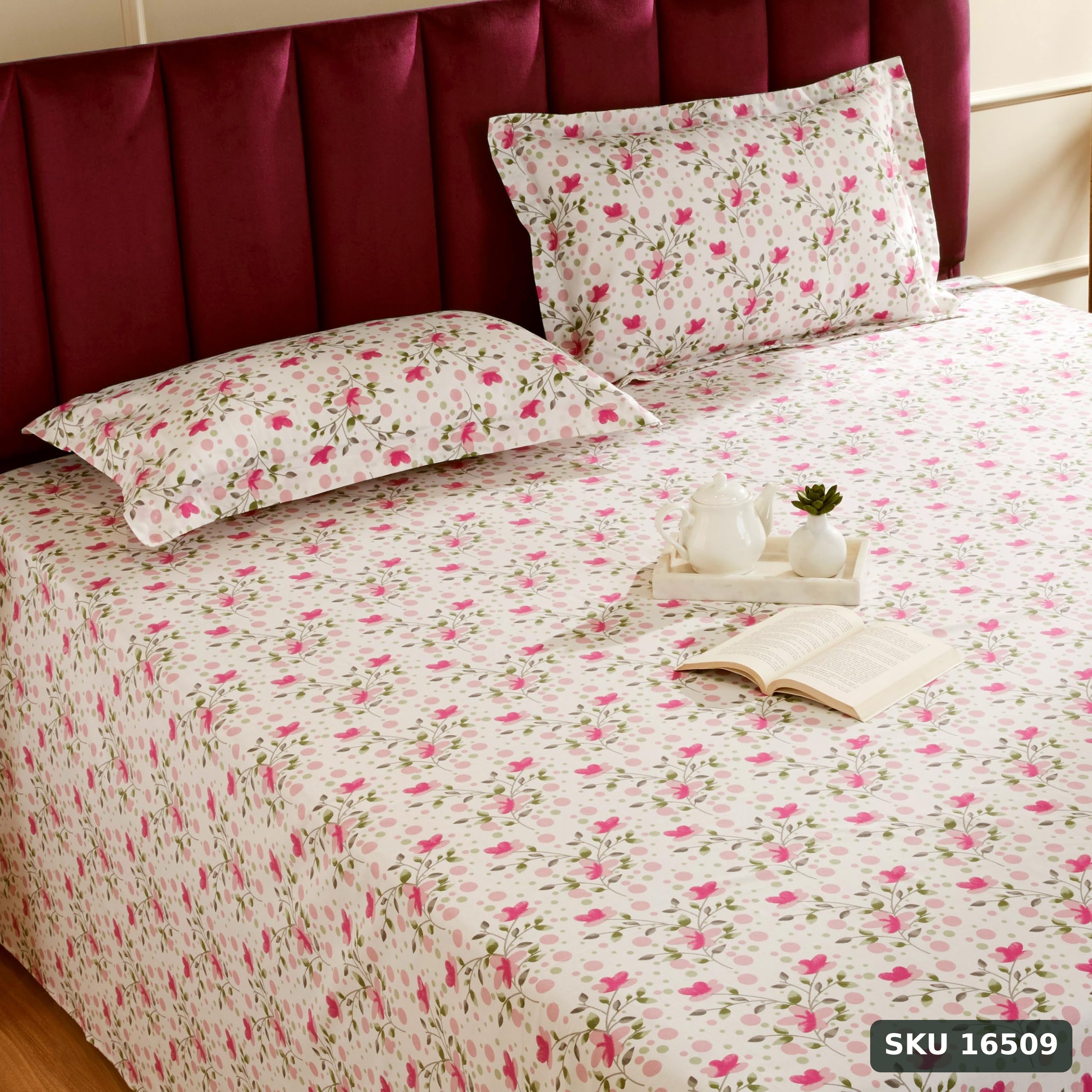 Yanchi Blossom Gust 144 Tc 100% Cotton King Size Bedsheet with 2 Pillow Covers, White, Abstract - SKU 16509