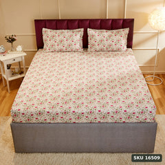 Yanchi Blossom Gust 144 Tc 100% Cotton King Size Bedsheet with 2 Pillow Covers, White, Abstract - SKU 16509
