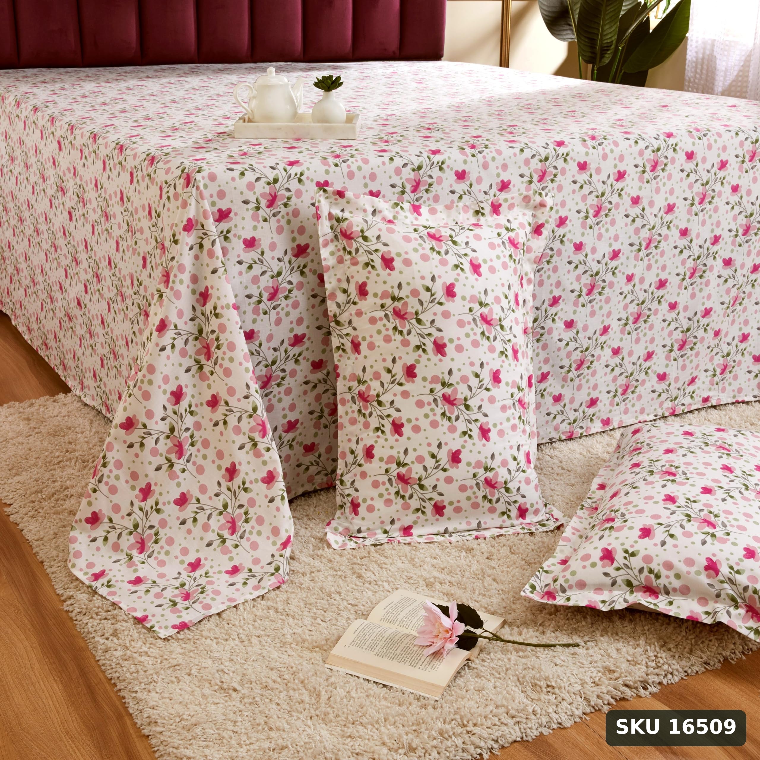 Yanchi Blossom Gust 144 Tc 100% Cotton King Size Bedsheet with 2 Pillow Covers, White, Abstract - SKU 16509