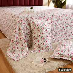 Yanchi Blossom Gust 144 Tc 100% Cotton King Size Bedsheet with 2 Pillow Covers, White, Abstract - SKU 16509