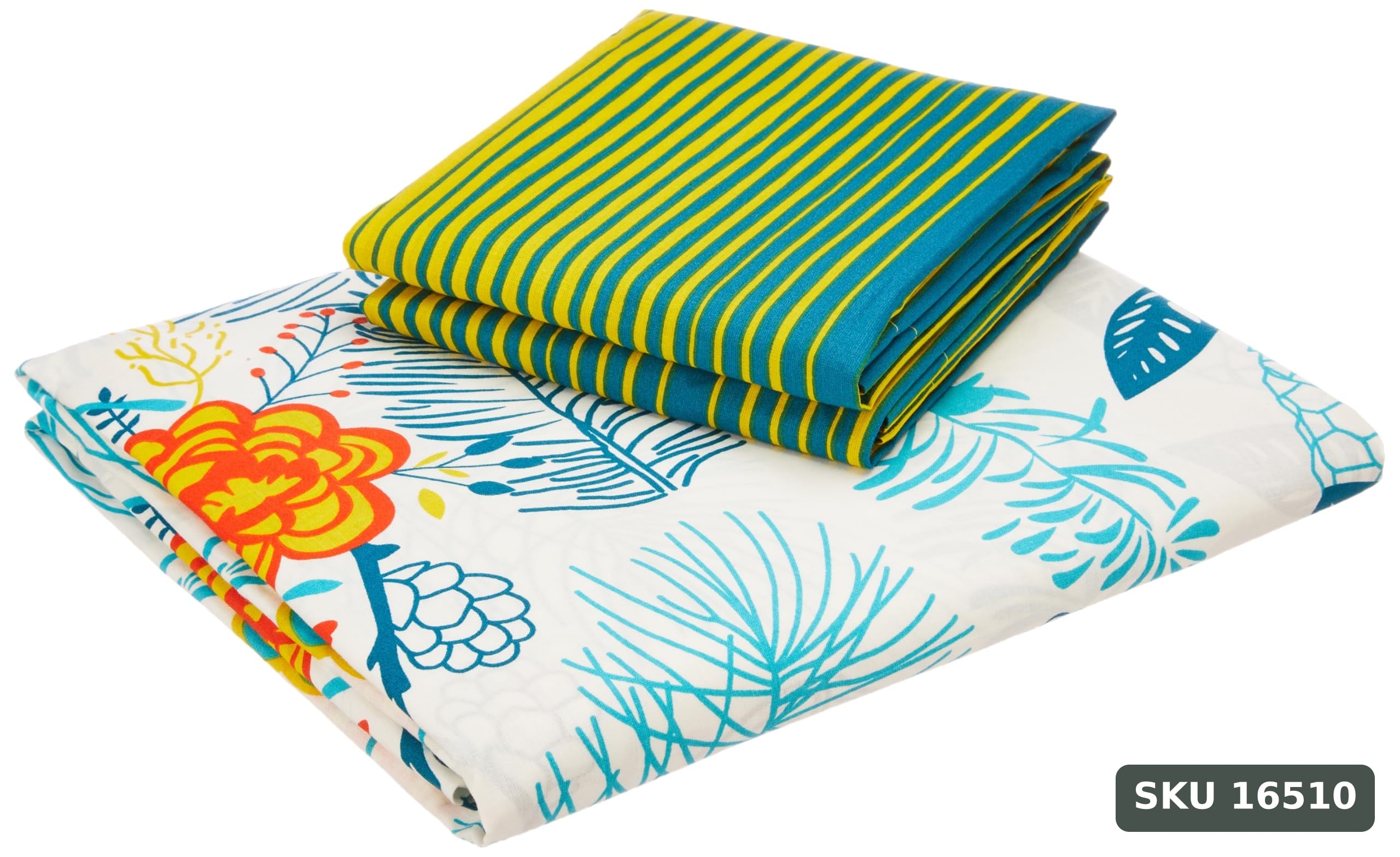 Amazon Brand - Solimo Unfold Comfort 144 TC 100% Cotton King Bedsheet with Two Pillow Covers, Soft and Smooth (Floral, Sea Green and Yellow) - SKU 16510