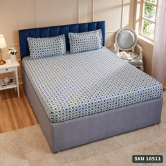 Amazon Brand - Solimo Pincheck Perfection 144 TC 100% Cotton King Size Bedsheet with 2 Pillow Covers, Dark Blue - SKU 16511