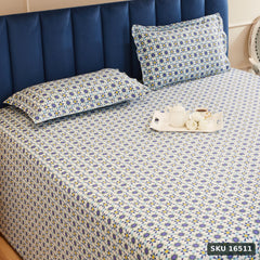 Amazon Brand - Solimo Pincheck Perfection 144 TC 100% Cotton King Size Bedsheet with 2 Pillow Covers, Dark Blue - SKU 16511