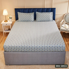 Amazon Brand - Solimo Pincheck Perfection 144 TC 100% Cotton King Size Bedsheet with 2 Pillow Covers, Dark Blue - SKU 16511