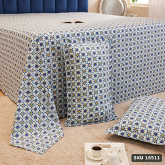 Amazon Brand - Solimo Pincheck Perfection 144 TC 100% Cotton King Size Bedsheet with 2 Pillow Covers, Dark Blue - SKU 16511