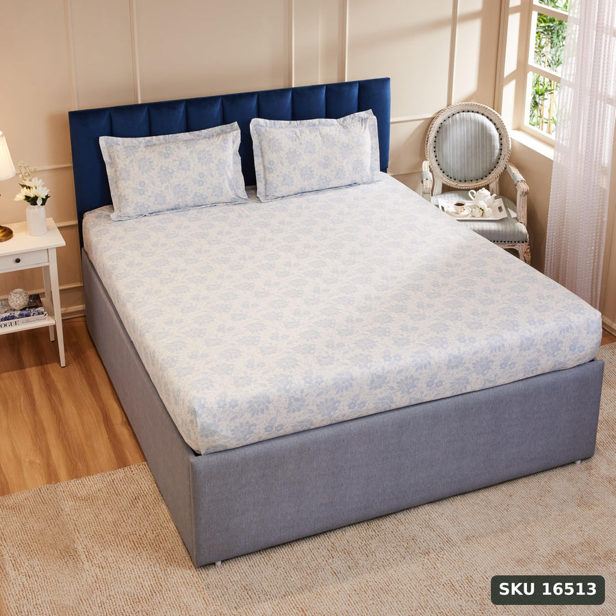 Yanchi Ditsy Turf 144 Tc 100% Cotton King Size Bedsheet with 2 Pillow Covers, White, Abstract - SKU 16513