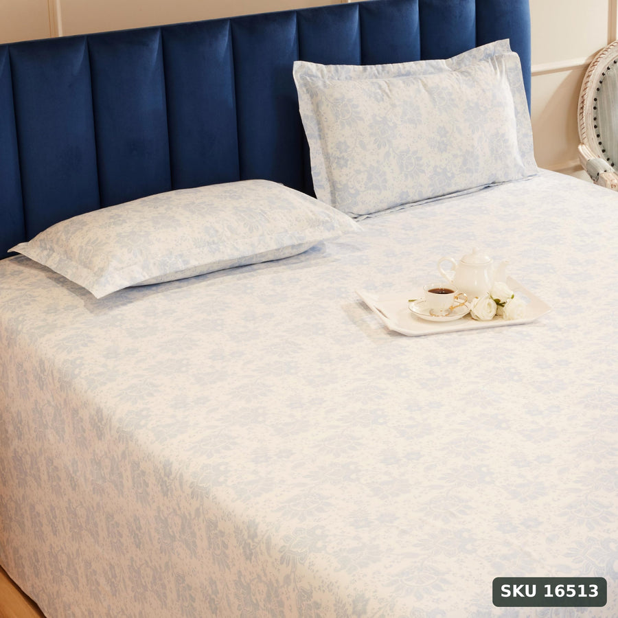 Yanchi Ditsy Turf 144 Tc 100% Cotton King Size Bedsheet with 2 Pillow Covers, White, Abstract - SKU 16513