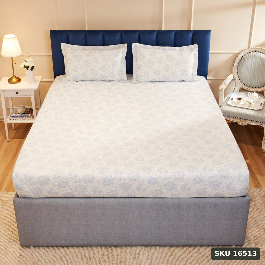 Yanchi Ditsy Turf 144 Tc 100% Cotton King Size Bedsheet with 2 Pillow Covers, White, Abstract - SKU 16513