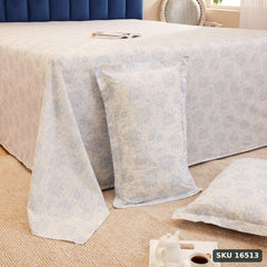 Yanchi Ditsy Turf 144 Tc 100% Cotton King Size Bedsheet with 2 Pillow Covers, White, Abstract - SKU 16513