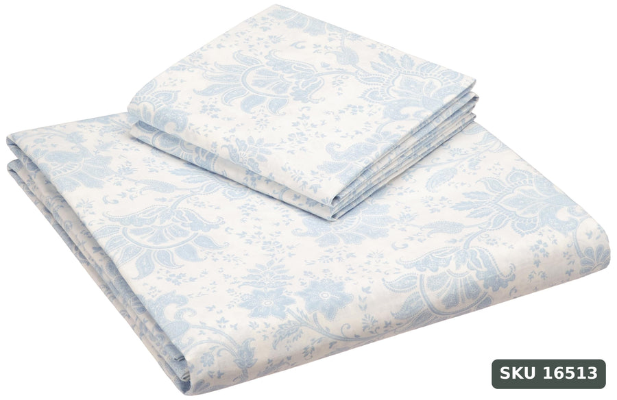 Yanchi Ditsy Turf 144 Tc 100% Cotton King Size Bedsheet with 2 Pillow Covers, White, Abstract - SKU 16513
