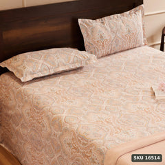 Yanchi Soothing Vista 144 Tc 100% Cotton King Size Bedsheet with 2 Pillow Covers, Cream, Abstract - SKU 16514