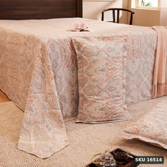 Yanchi Soothing Vista 144 Tc 100% Cotton King Size Bedsheet with 2 Pillow Covers, Cream, Abstract - SKU 16514