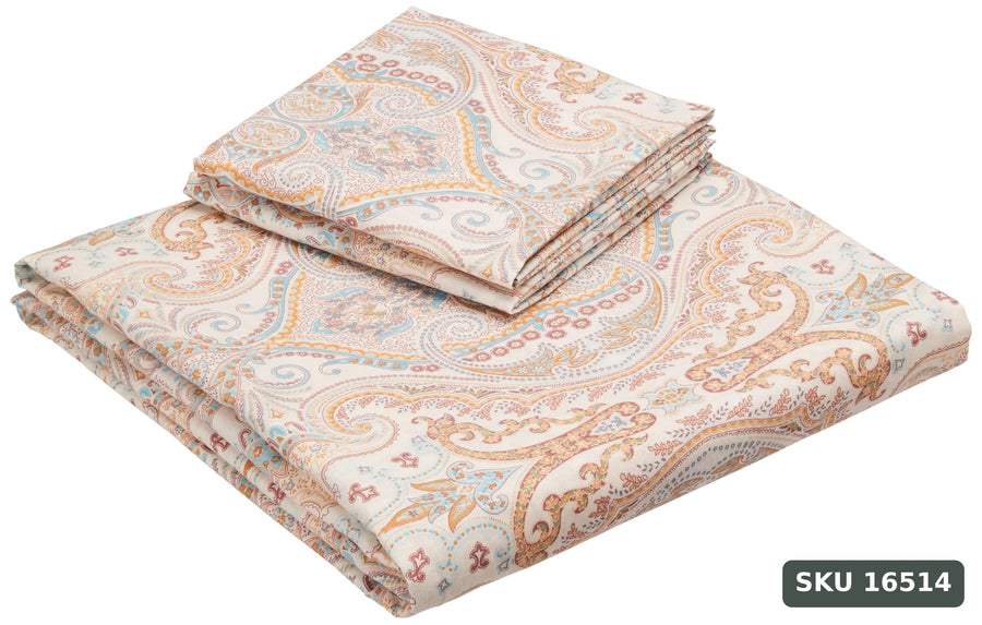 Yanchi Soothing Vista 144 Tc 100% Cotton King Size Bedsheet with 2 Pillow Covers, Cream, Abstract - SKU 16514