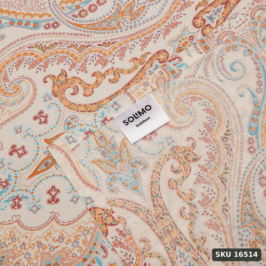 Yanchi Soothing Vista 144 Tc 100% Cotton King Size Bedsheet with 2 Pillow Covers, Cream, Abstract - SKU 16514