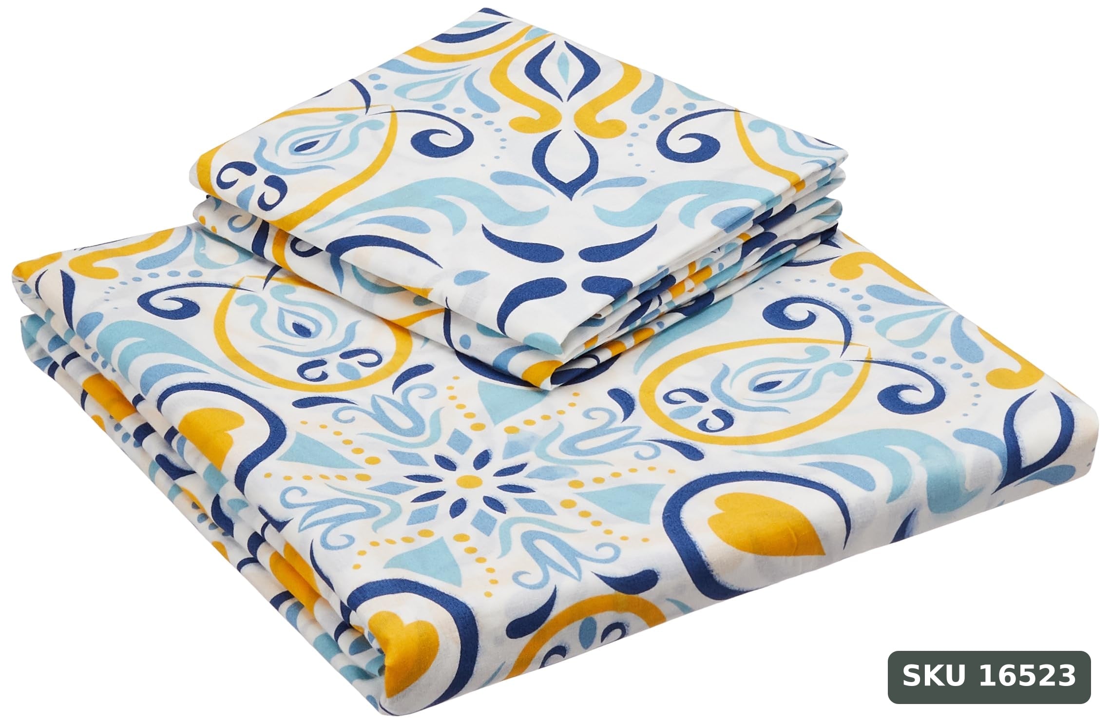 Yanchi Peacock Muster 144 Tc 100% Cotton Double Bedsheet with 2 Pillow Covers, Blue, Floral - SKU 16523