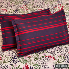 Yanchi Fresh Ferns 144 TC 100% Cotton Double Bedsheet with 2 Pillow Covers, Violet - SKU 16525