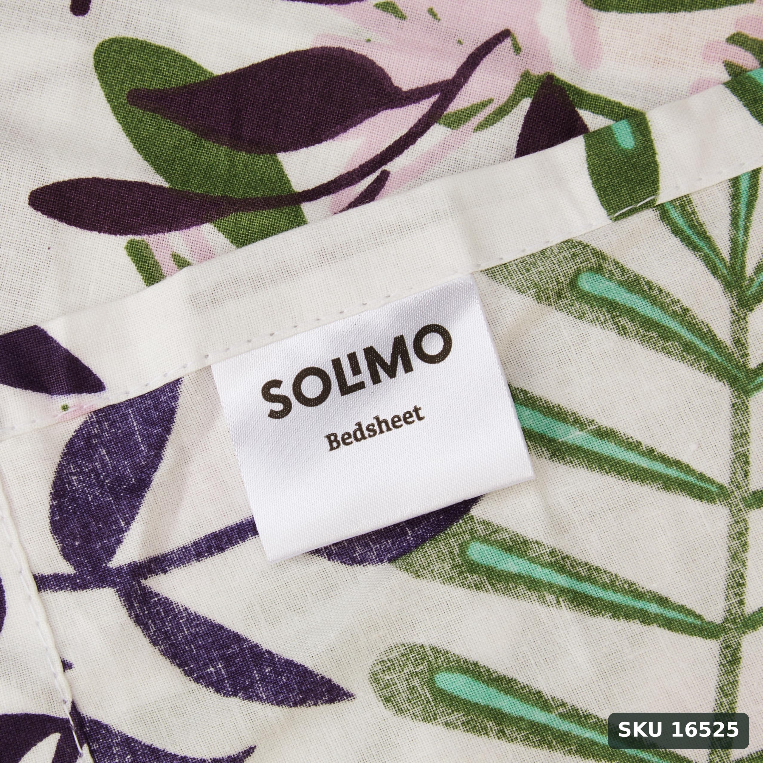 Yanchi Fresh Ferns 144 TC 100% Cotton Double Bedsheet with 2 Pillow Covers, Violet - SKU 16525