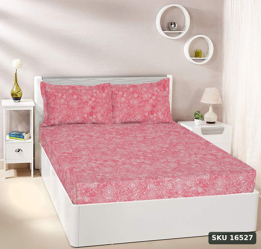 Yanchi Serene Bliss 140 TC 100% Cotton Double Bedsheet with 2 Pillow Covers, Soft and Smooth (Floral, Peach), 140-200 tc - SKU 16527