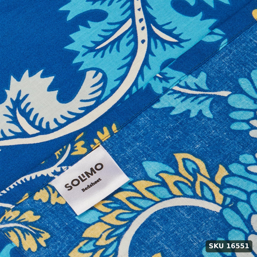 Yanchi Floral Foliage 144 TC 100% Cotton Double Bedsheet with 2 Pillow Covers, Navy Blue - SKU 16551