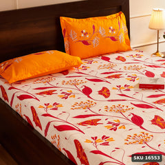 Yanchi Lily Bloom 144Tc 100% Cotton Double Bedsheet With 2 Pillow Covers, Brown - SKU 16553