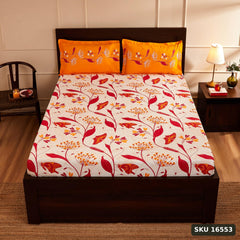 Yanchi Lily Bloom 144Tc 100% Cotton Double Bedsheet With 2 Pillow Covers, Brown - SKU 16553