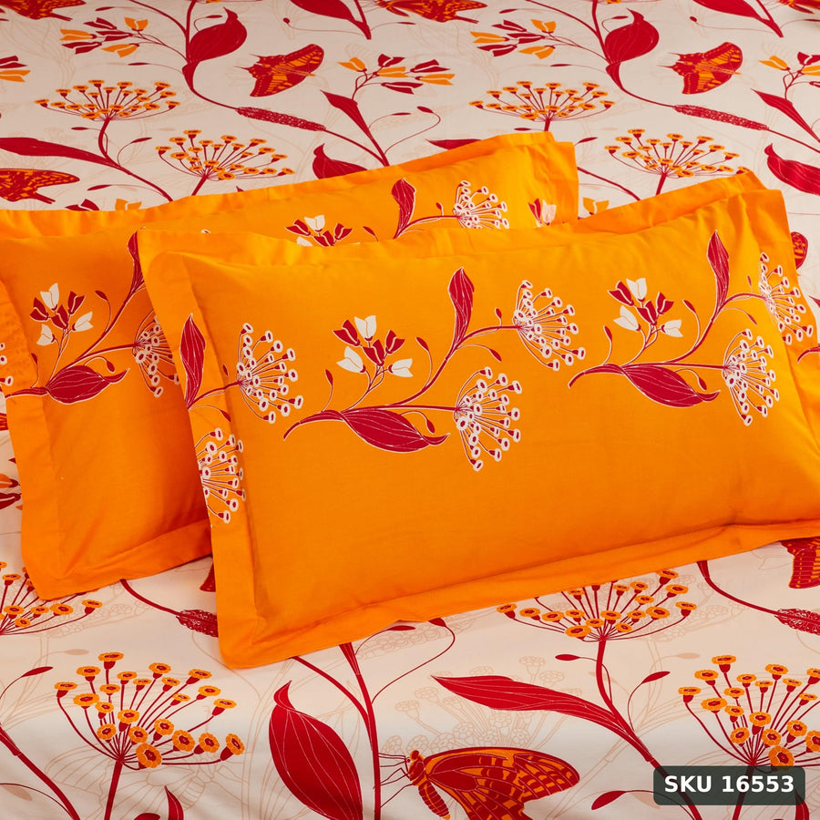 Yanchi Lily Bloom 144Tc 100% Cotton Double Bedsheet With 2 Pillow Covers, Brown - SKU 16553